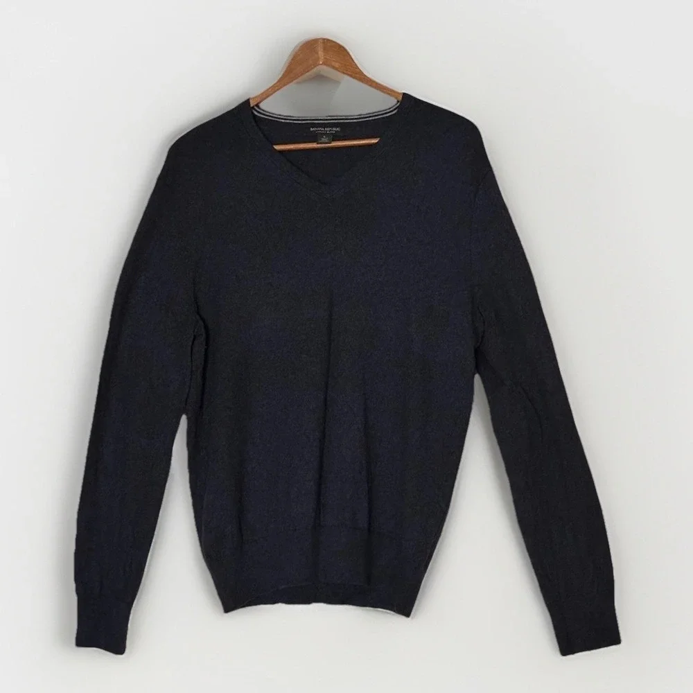 Banana Republic‎ Luxury Blend V Neck Sweater Mens Large Silk Cashmere Navy Blue